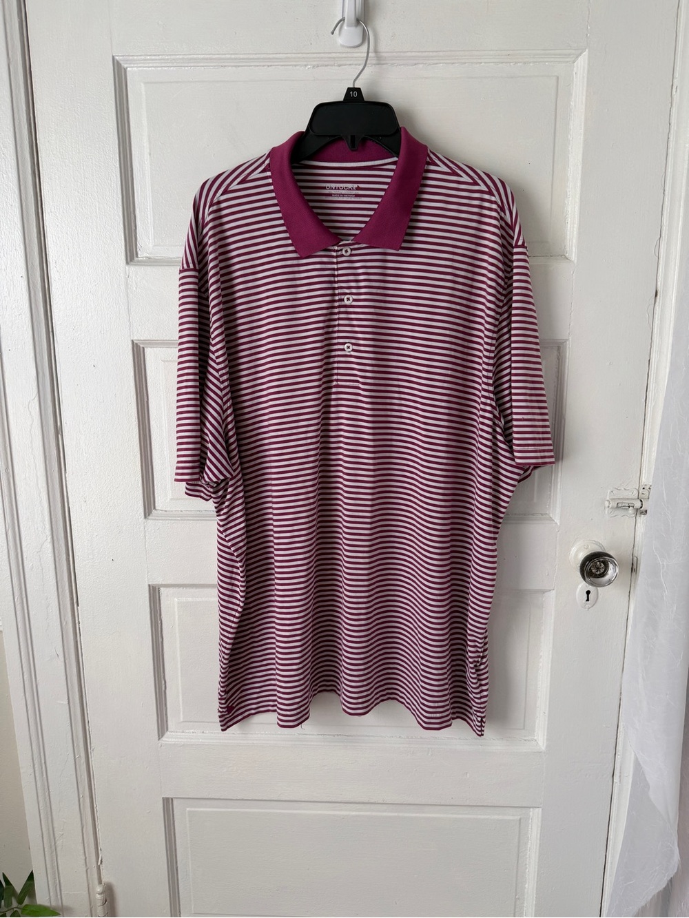 UNTUCKIT Mens Short Sleeve Polo Shirt Cronos Feeder Burgundy & White Stripe XXL